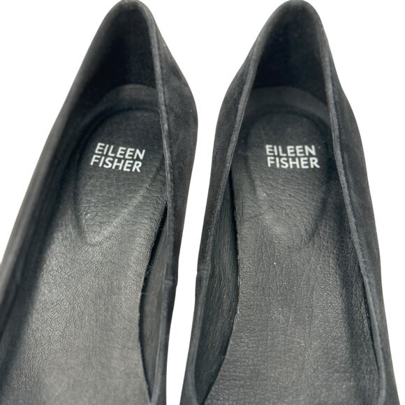 Eileen Fisher Hawk Suede Pump Heel SZ 8.5 Women’s Black Chic Comfort Soft Office - Picture 6 of 9